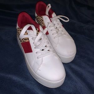 White Leopard platform tennis shoes